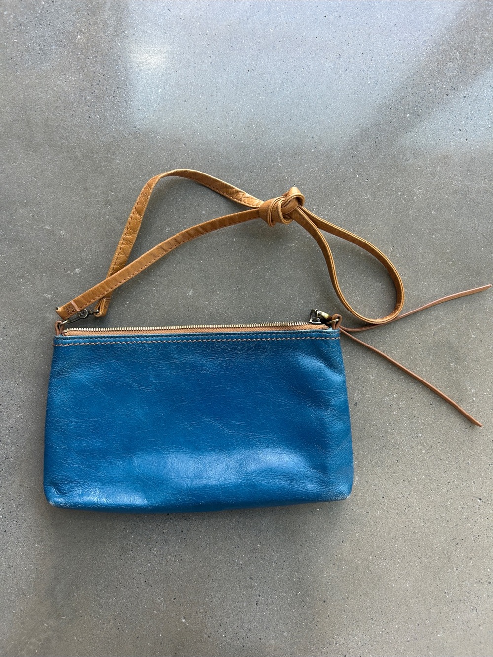 Leather Bag in Blue with Tan Strap